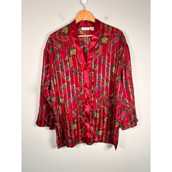 Victoria's Secret Other - Victoria's Secret Pajama Top Women Medium burgundy Floral Vintage Gold Label